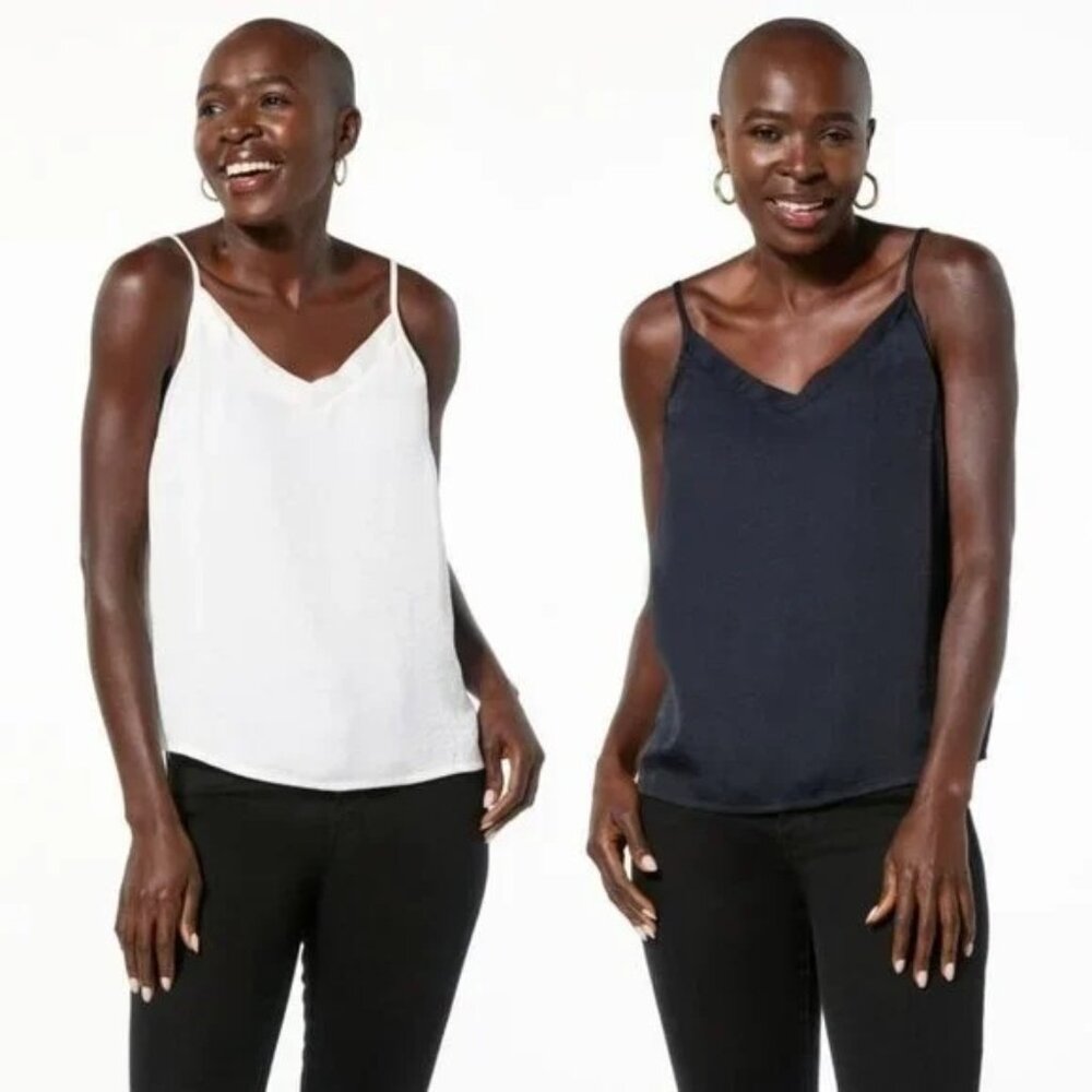 G by Giuliana 2 Pack Woven Satin Camisole Size Medium Black White Layers 667.4